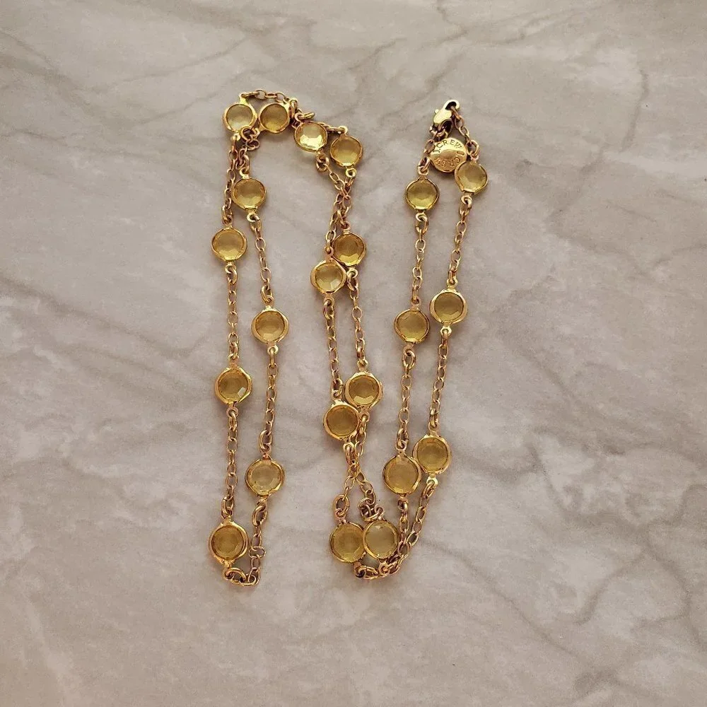 ✨ J. Crew Necklace Gold Yellow Clear Rhinestones Crystal Station Necklace ✨